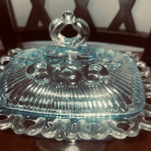 Vintage Blue Glass Pedestal Dish - Picture 3 of 4